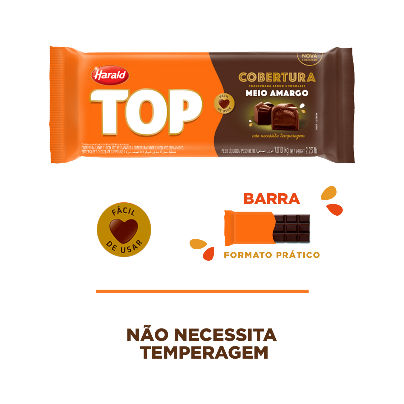 Cobertura de Chocolate em Barra Harald Top Meio Amargo 1,05kg