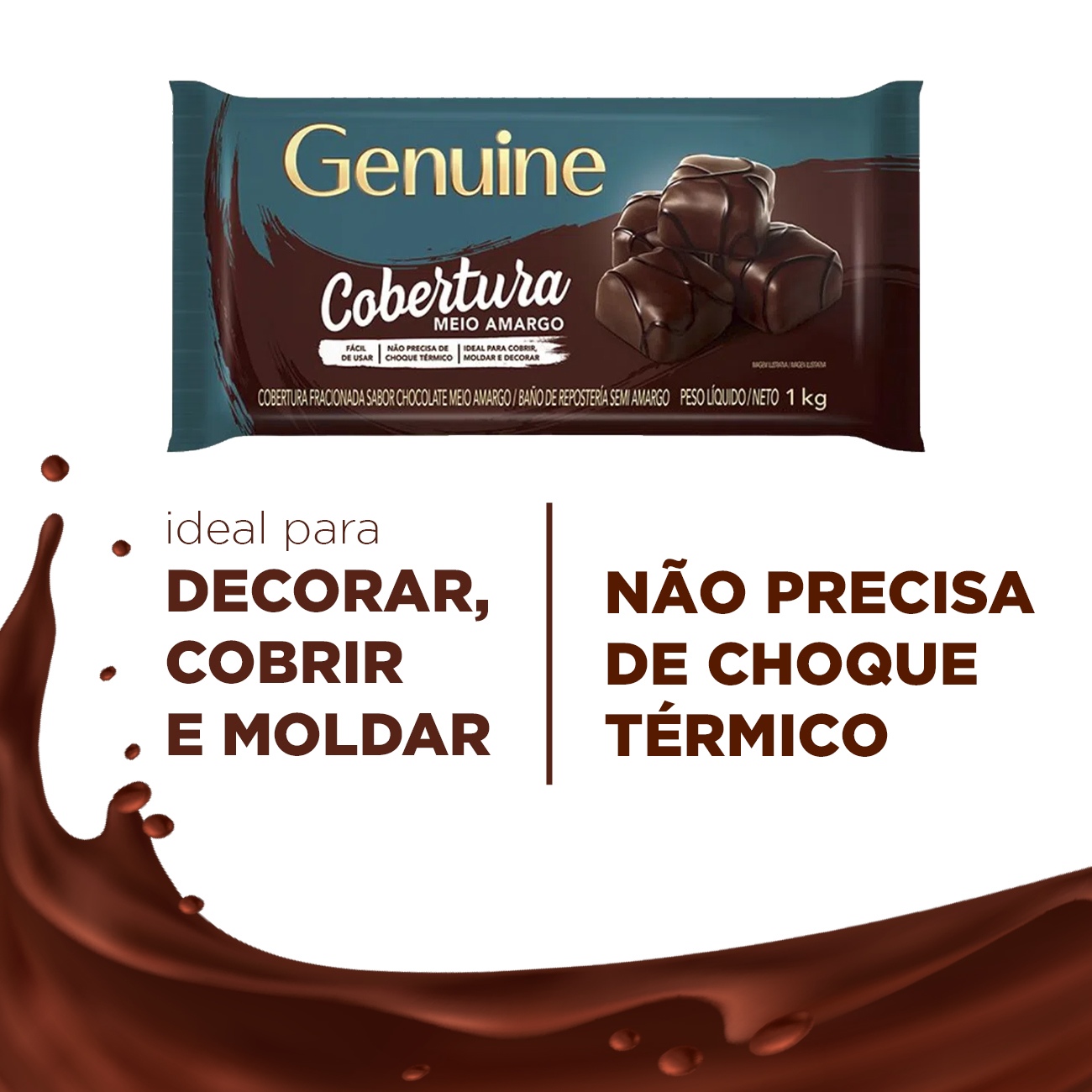 Cobertura de Chocolate em Barra Cargill Genuine Fracionada Meio Amargo 2,1kg