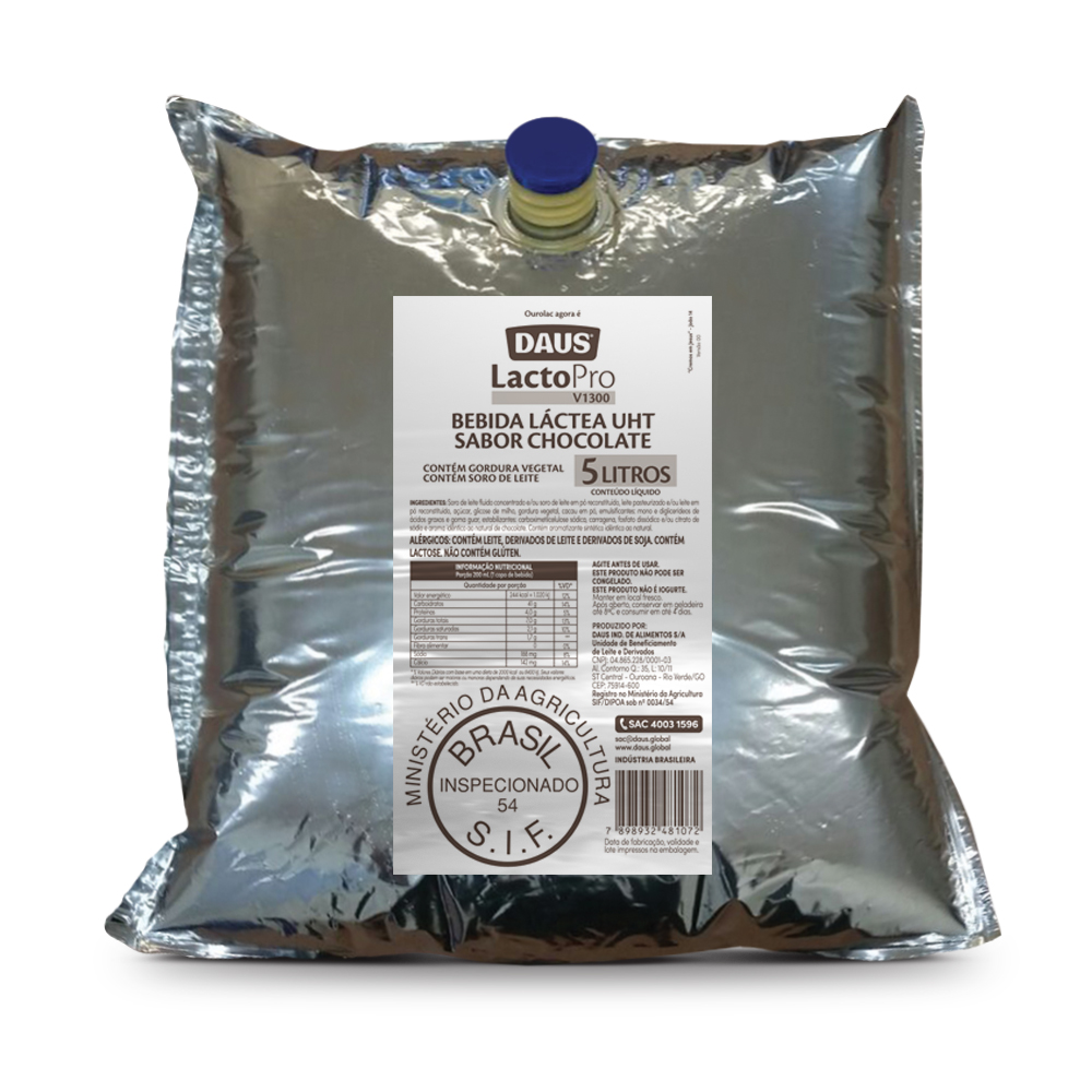 Calda Pronta para Sorvete LactoPro V Daus Sabor Chocolate | Caixa com 20 Litros (4 bags de 5 Lts)
