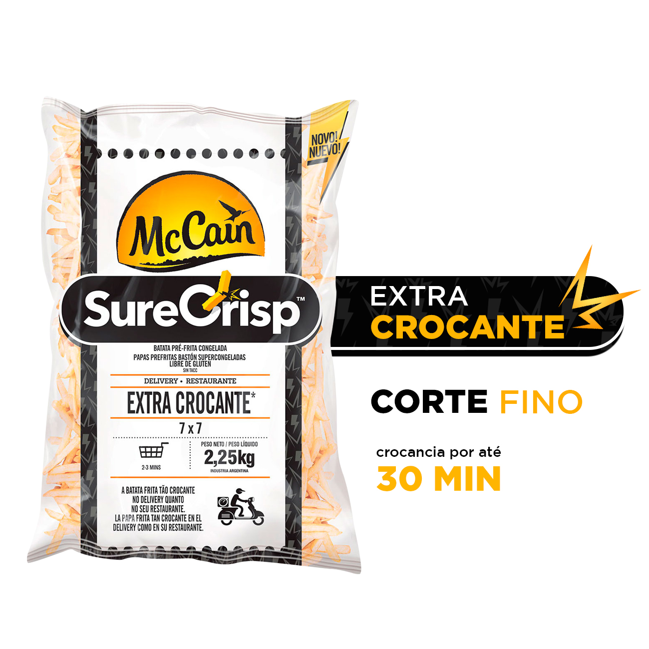 Batata Congelada McCain SureCrisp Extra Crocante Corte Fino 7mm 2,25kg