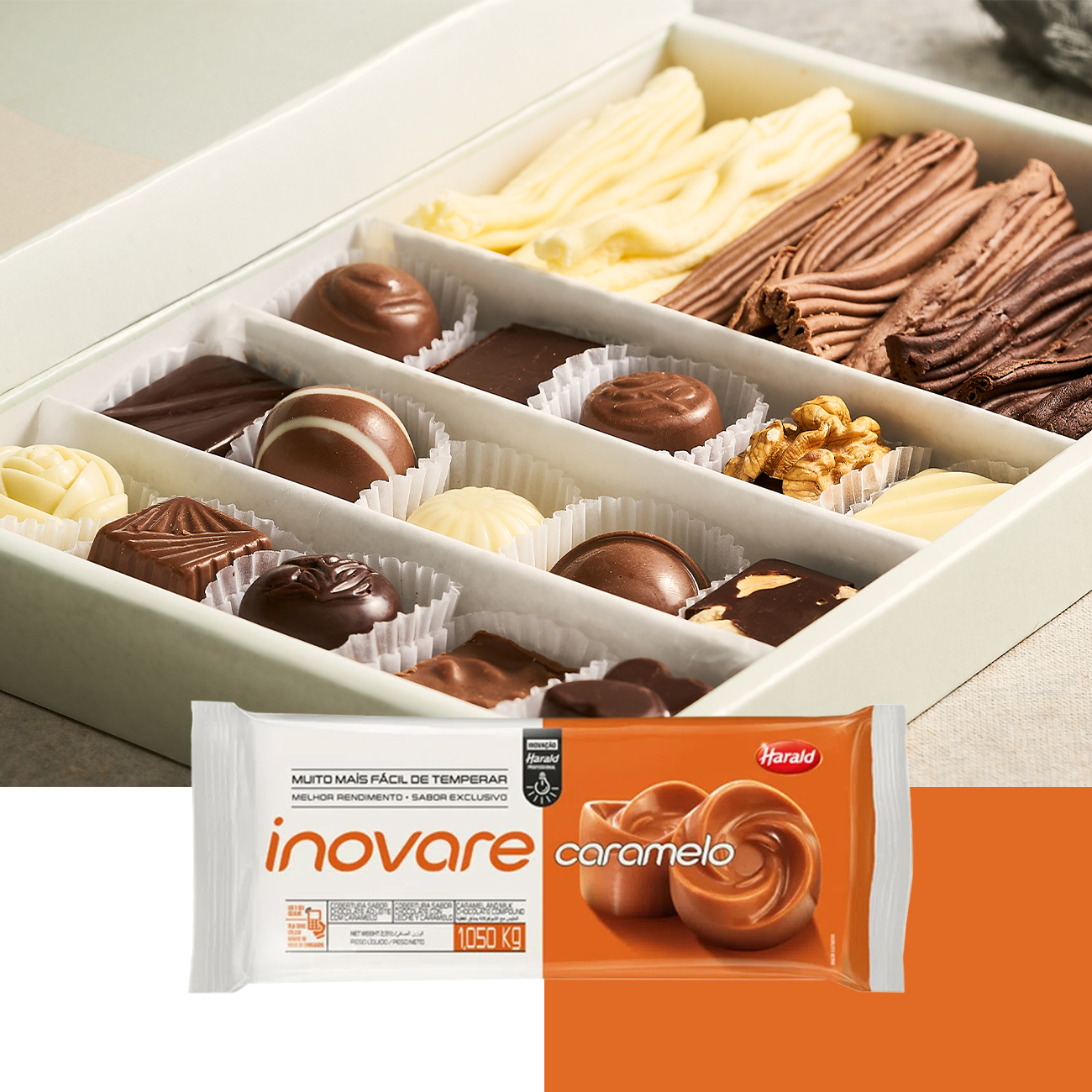 Cobertura de Chocolate em Barra Harald Melken Inovare Caramelate 1,05kg