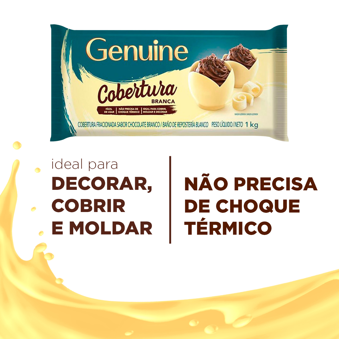 Cobertura de Chocolate em Barra Cargill Genuine Fracionada Branco 1kg | Caixa com 10 Unidades