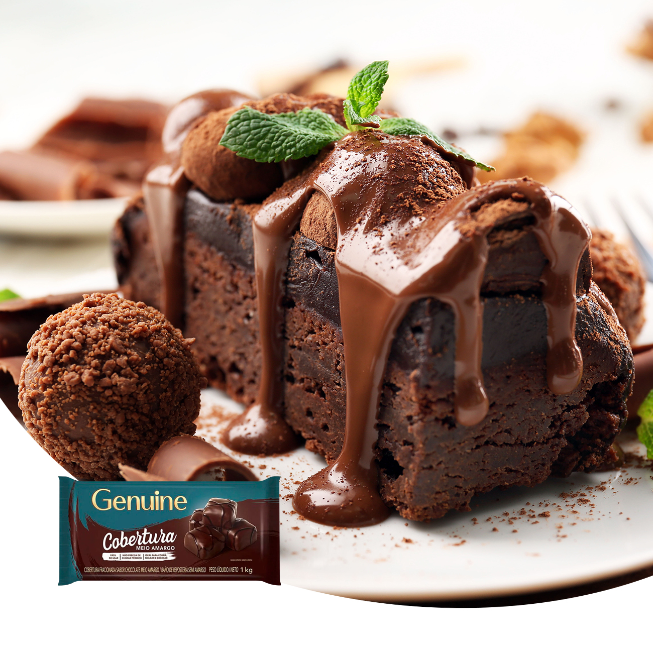 Cobertura de Chocolate em Barra Cargill Genuine Fracionada Meio Amargo 1kg | Caixa com 10 Unidades