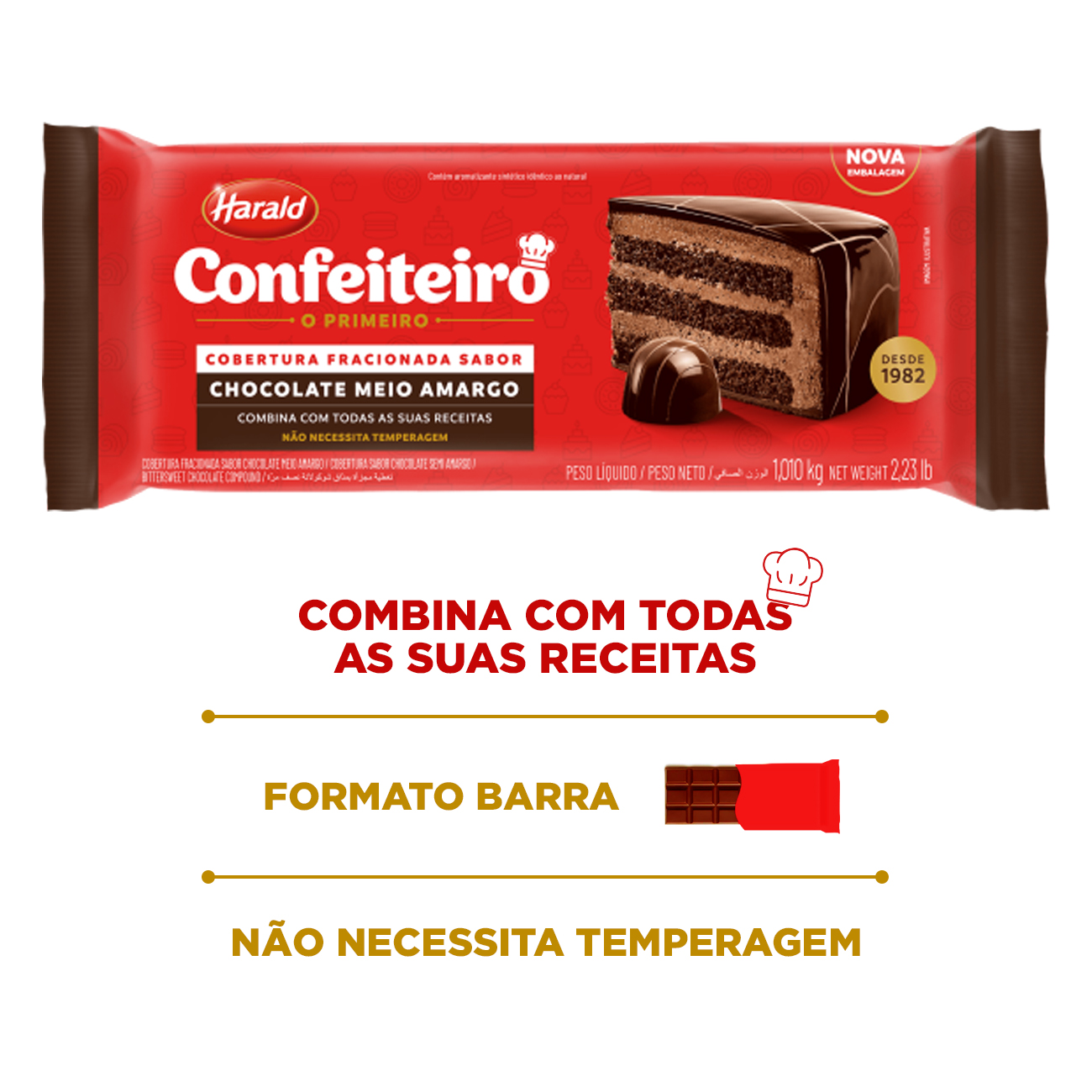 Chocolate Meio Amargo Confeiteiro Harald 1,01kg