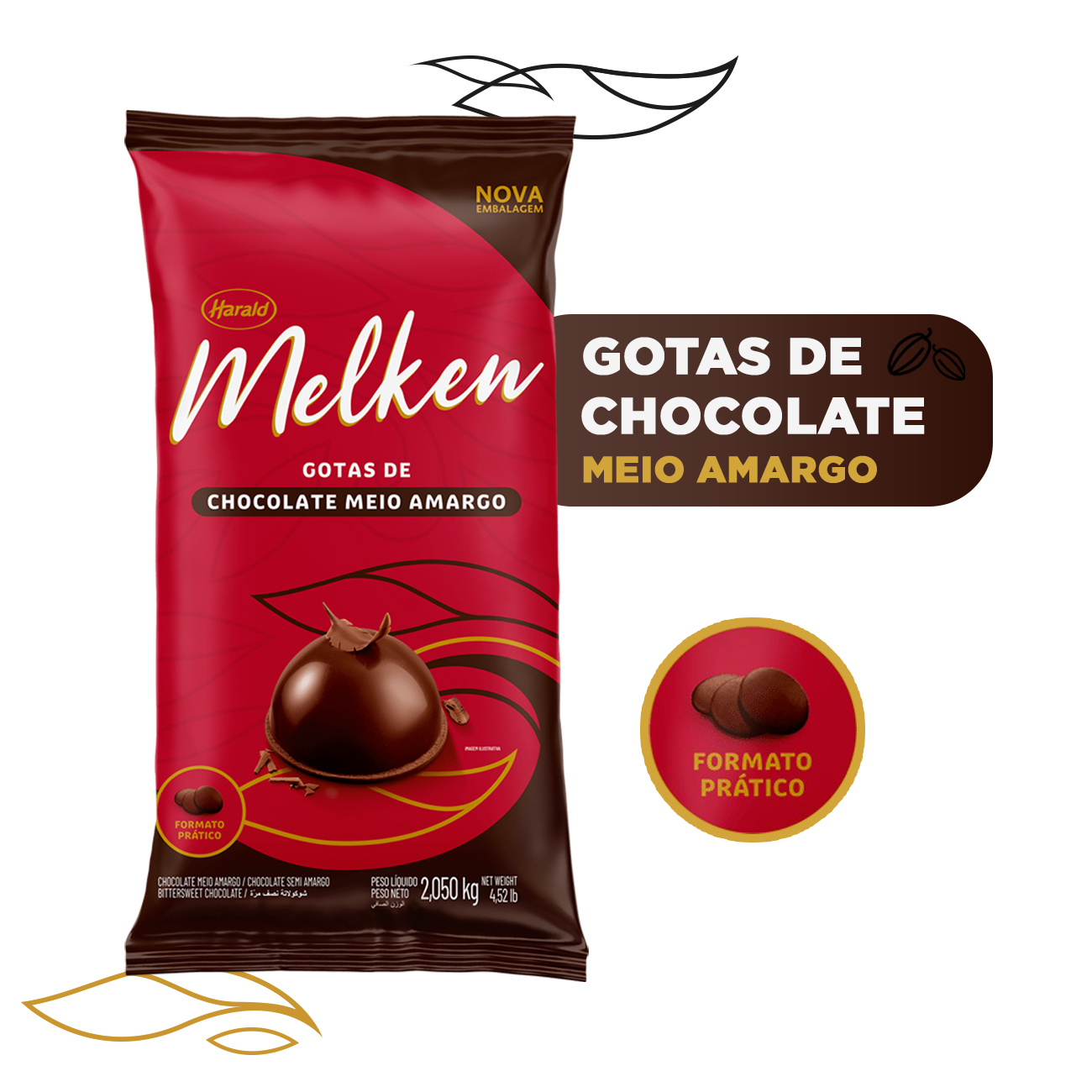 Chocolate Meio Amargo gotas Melken Harald 2,05kg