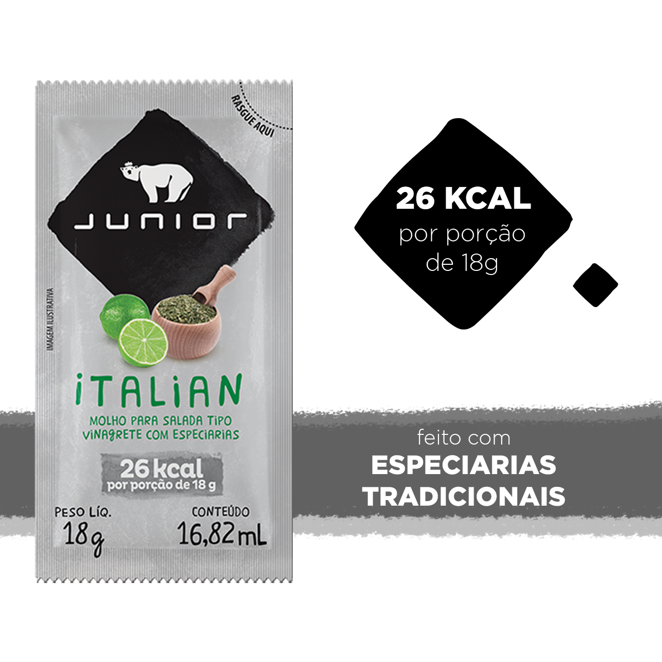 Molho para Salada Junior Italiano Sach 18g | Caixa com 180 Unidades
