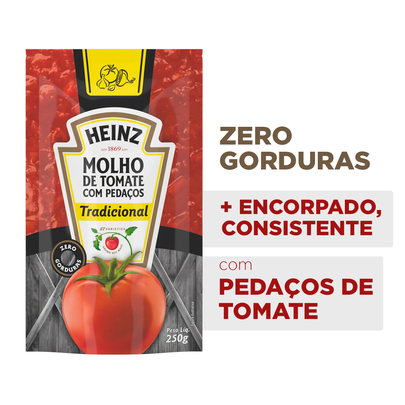 Molho de Tomate Heinz Tradicional com Pedaos Sach 250g