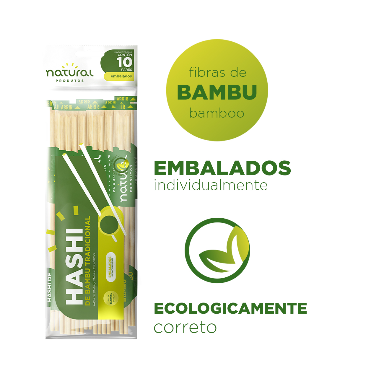 Hashi Natural Produtos de Bambu Embalados Individualmente Pacote com 10 Pares