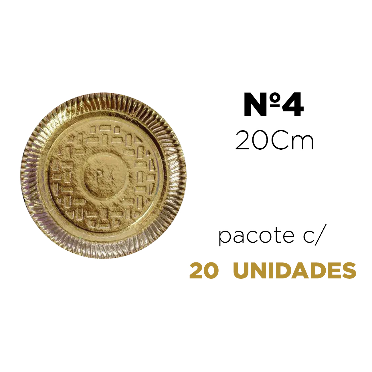 Prato Laminado Pitpratos Ouro N4 20cm Pacote com 20 Unidades