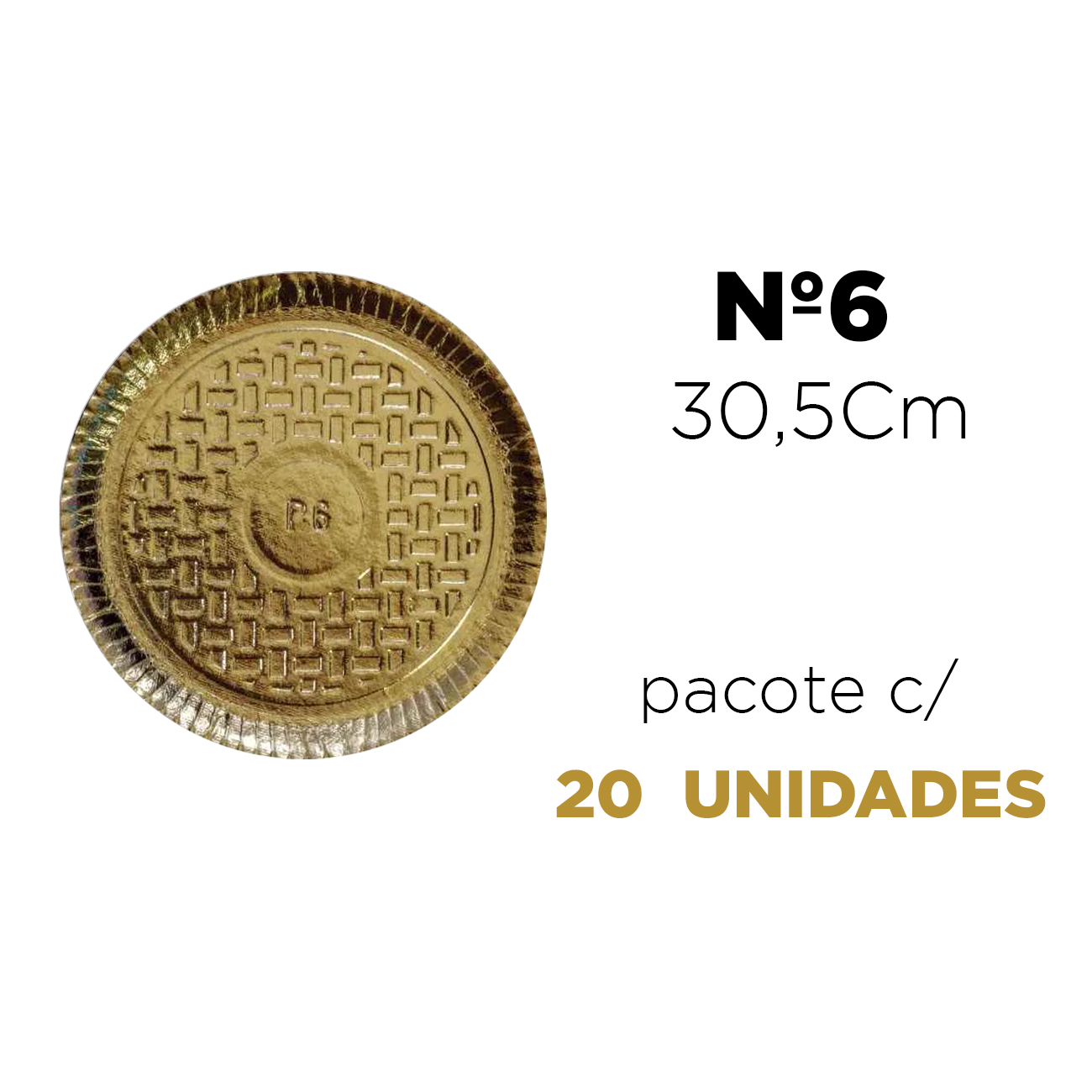 Prato Laminado Pitpratos Ouro N6 30,5cm Pacote com 20 Unidades
