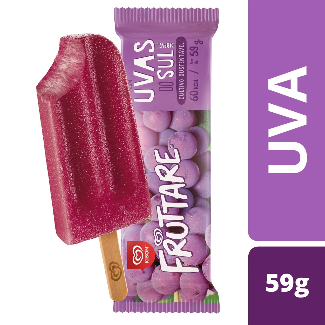 Sorvete Kibon Fruttare Palito Uva 60ml | Caixa com 28 Unidades