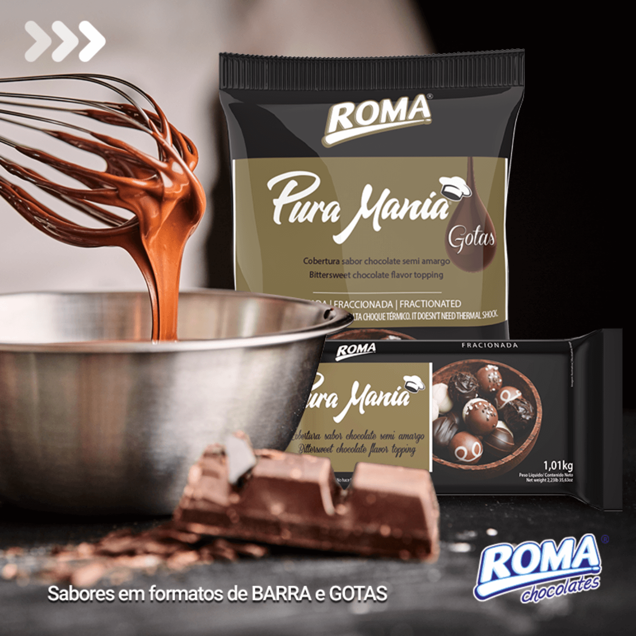 Cobertura de Chocolate em Barra Pura Mania Semi Amargo 1,01kg