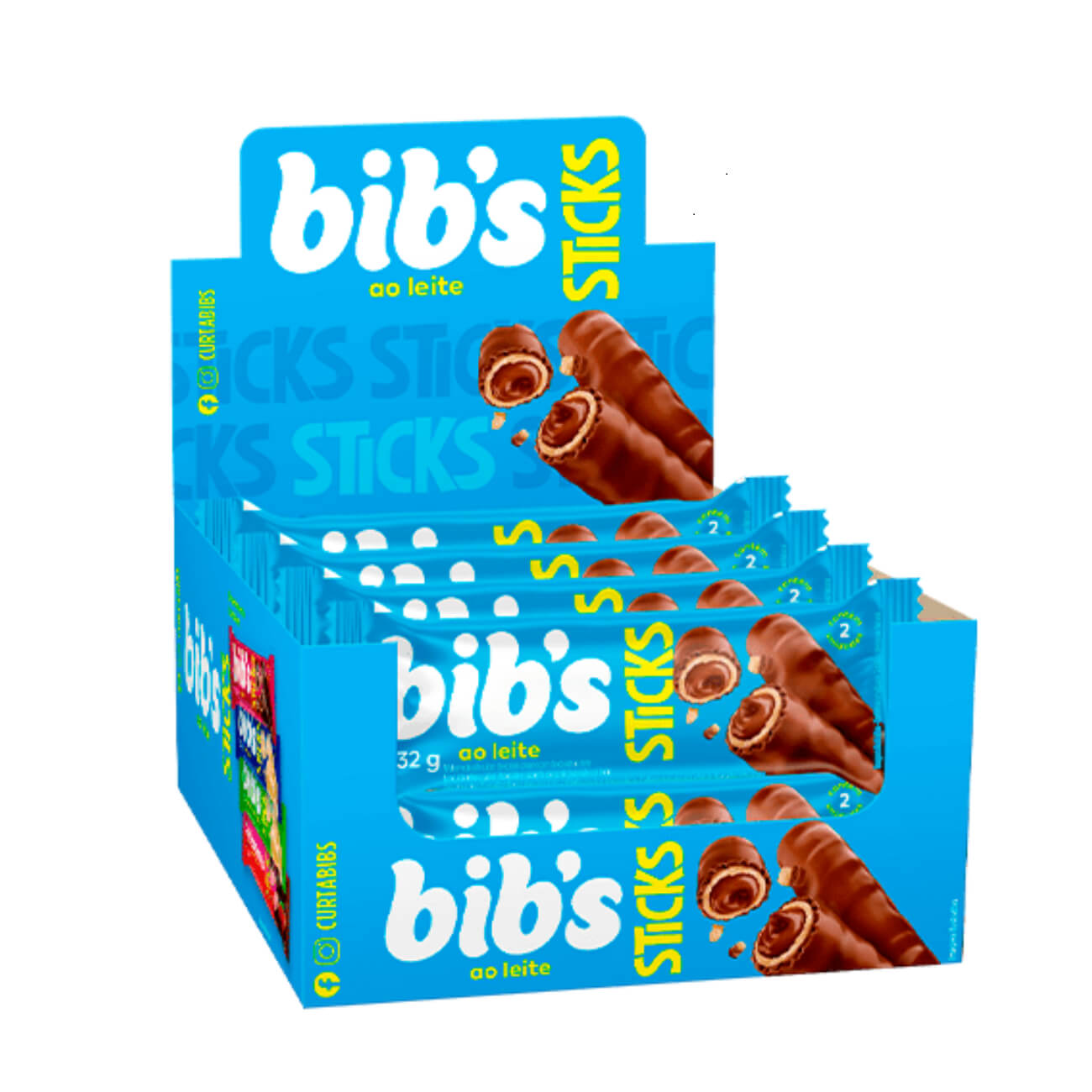Bibs Sticks Ao Leite Neuge 32g | Caixa com 16 Unidades