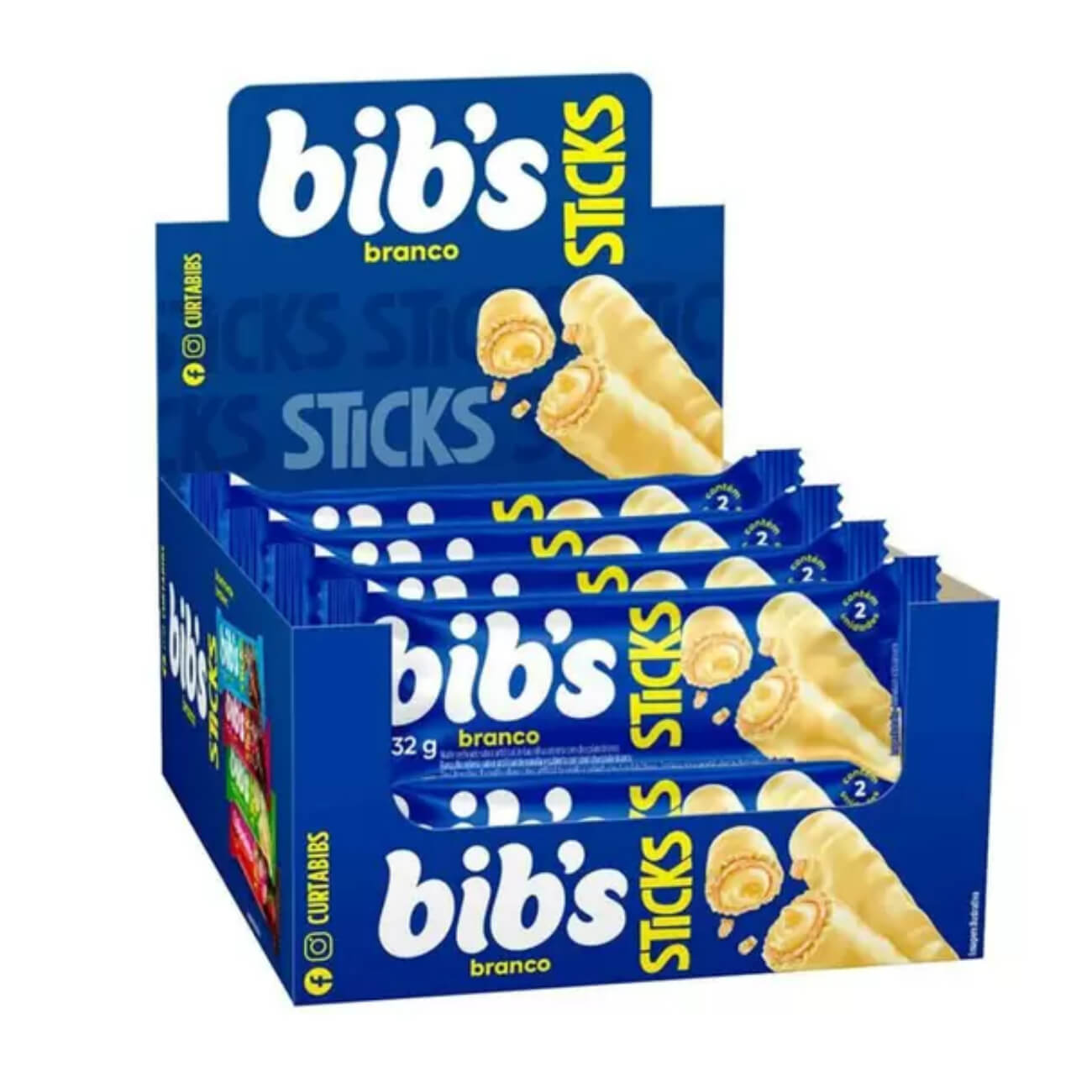 Bibs Sticks Branco Neuge 32g l Caixa com 16 Unidades