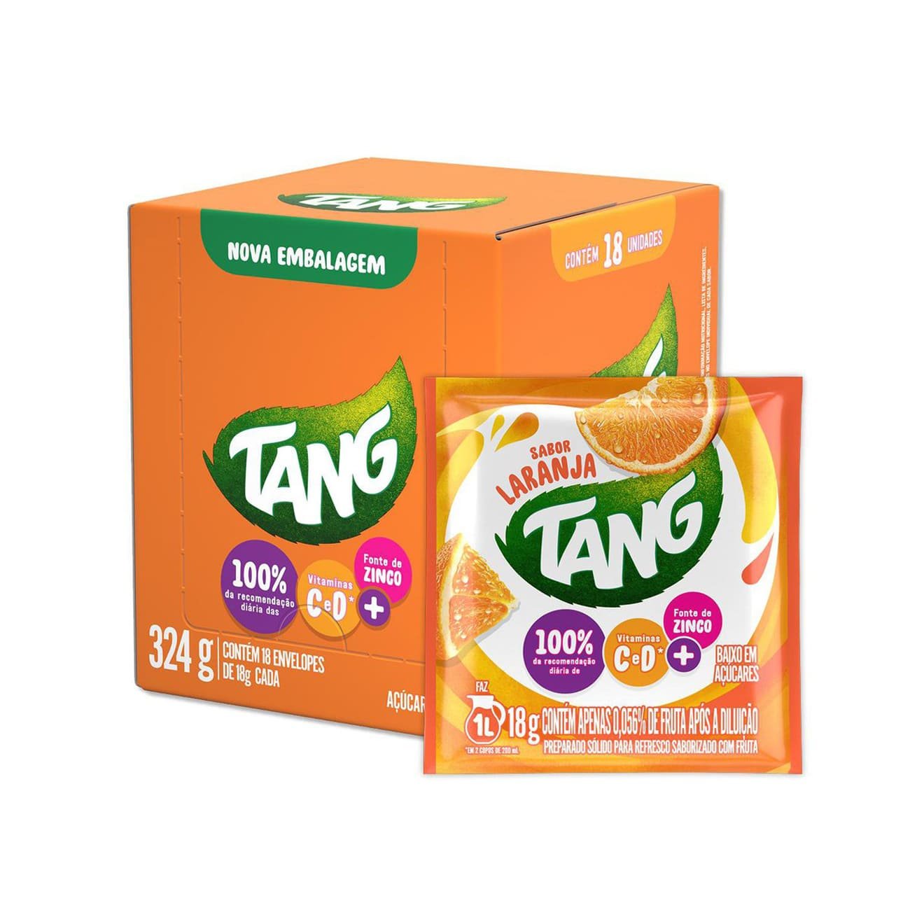 Refresco em P Tang Laranja 18g | Caixa com 18 unidades
